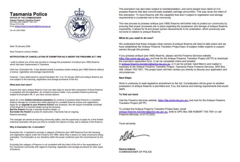 TasPol advice to collectors